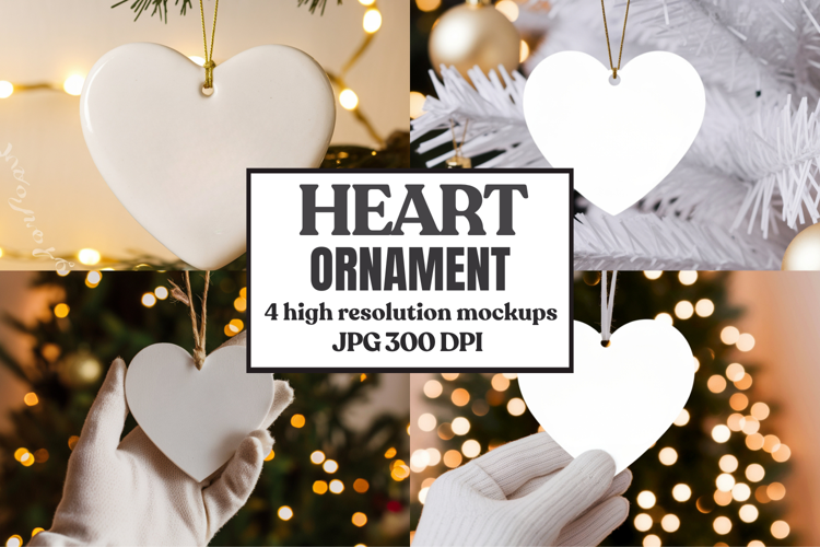 Romantic Christmas Ceramic Heart Ornament Mockup | Holiday