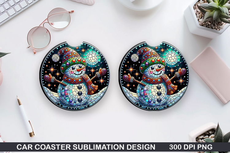 Snowman Car Coaster Sublimation|Christmas Coaster PNG Design