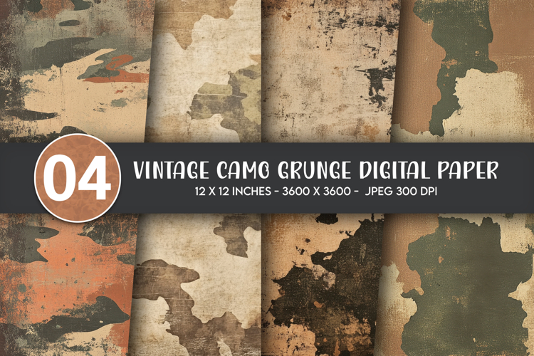 Vintage Camo Grunge Digital Paper example image 1