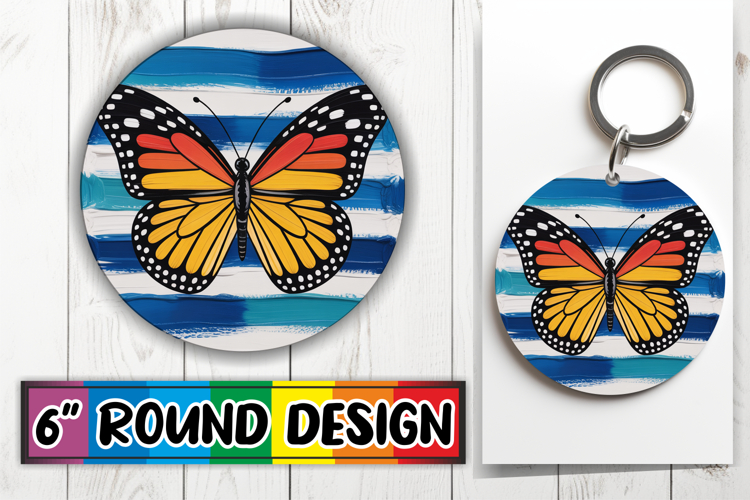 Bright Circle Keychain Design PNG, Butterfly