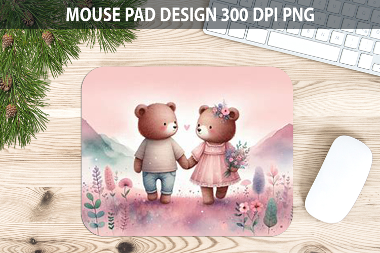 Watercolor Bear Mouse Pad Sublimation - Valentines PNG