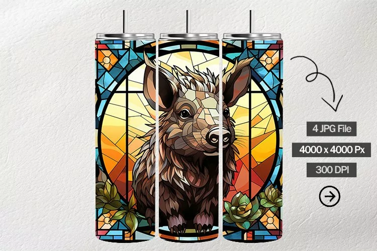 Baby Javelina Stained Glass Square Coaster - 04 Variations
