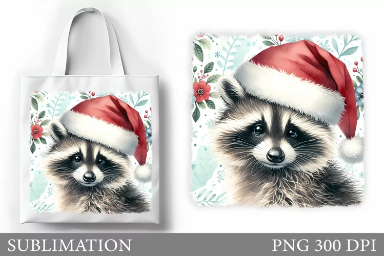Christmas Raccoon Tote Bag. Christmas Tote Bag Sublimation
