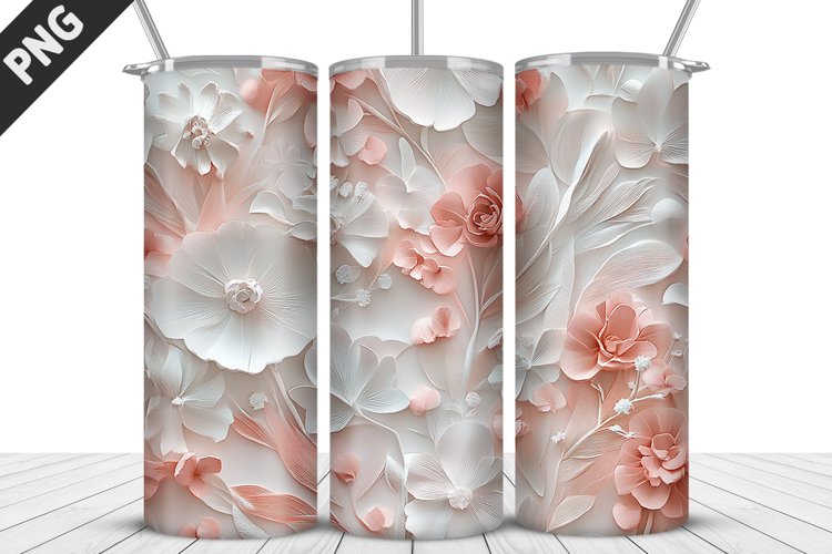 3D White Flowers Tumbler Wrap | Sublimation Design | Tumbler example image 1