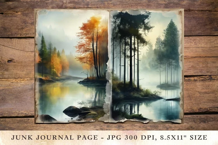 Printable Junk Journal Pages misty forest 2
