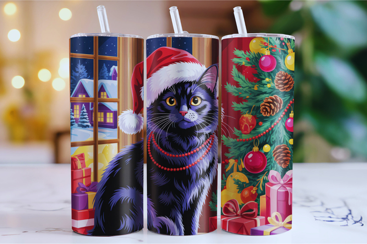 Merry Christmas Cat Tumbler Wrap | Christmas Wrap