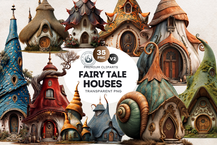 Fairy Tale Houses PNG Set 2, Gnome home, Whimsical Buildings
