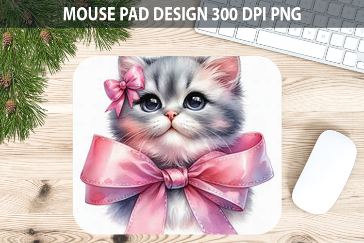 Watercolor Cat Mouse Pad Sublimation - Valentines PNG
