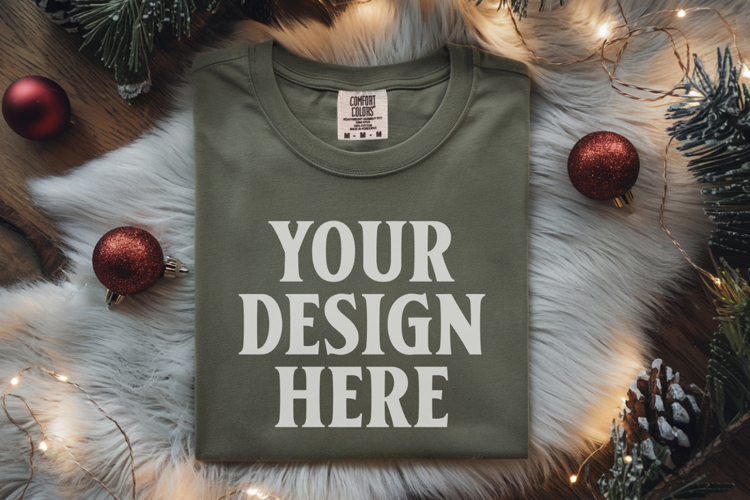 Forest green Comfort Colors 1717 Christmas Folded T-Shirt Mo