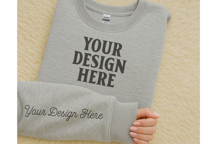 Gildan 18000 Sport Grey Sleeve Sweatshirt Mockup