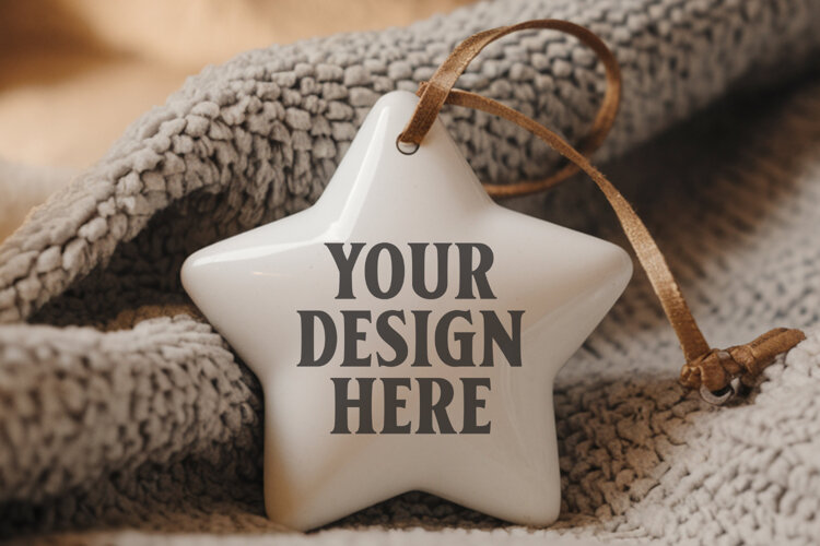 Christmas Star Ceramic Ornaments Mockup | Holiday Star Ornam example image 1