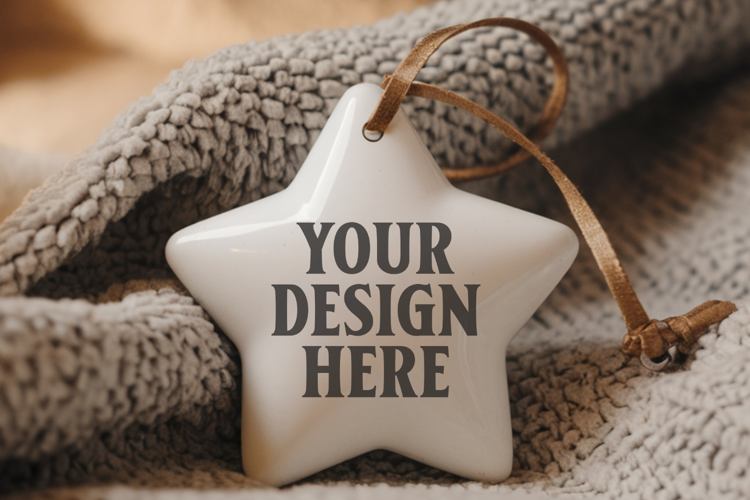 Christmas Star Ceramic Ornaments Mockup | Holiday Star Ornam