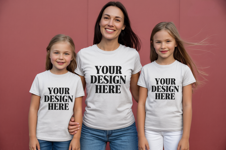Bella Canvas 3001 Family Group Mockup | Matching T-Shirt Fla