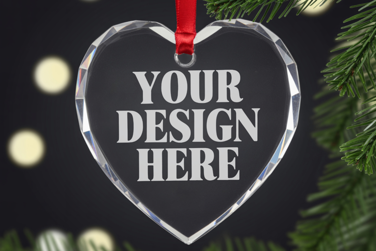 Christmas Heart Crystal Glass Ornament Mockups