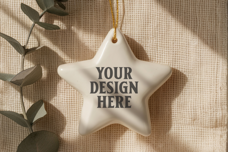 Christmas Star Ceramic Ornament Mockup | Holiday Star Tree