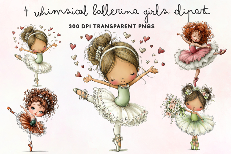 Whimsical Ballerina Girls Clipart PNG example image 1