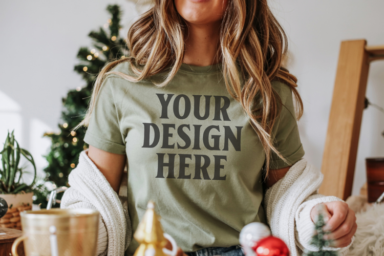 Christmas Bella Canvas 3001 Kelly Green Shirt Mockup ,Trand