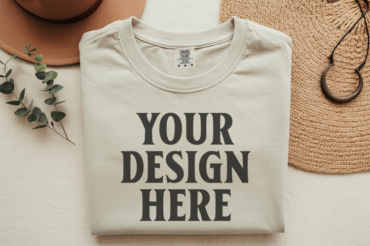Ivory Comfort Colors 1717 Folded Tshirt Mockups