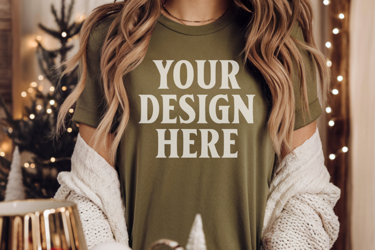 Christmas Bella Canvas 3001 Kelly Green Shirt Mockup ,Trand