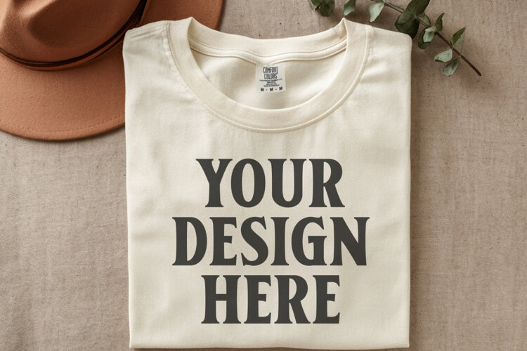 Ivory Comfort Colors 1717 Folded Tshirt Mockups example image 1