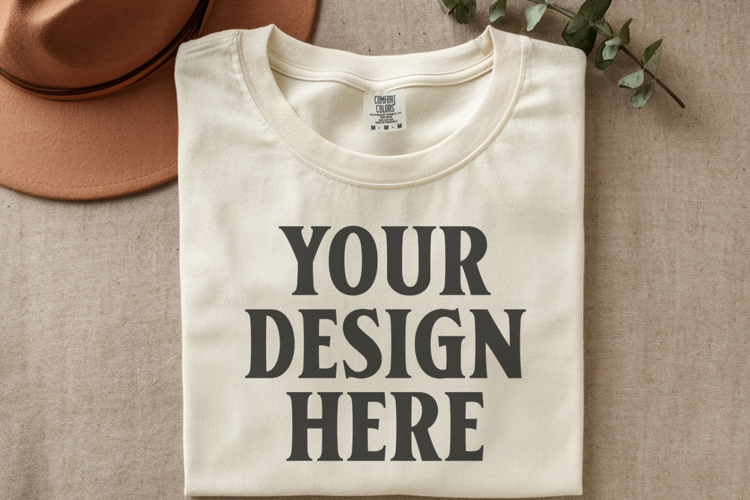 Ivory Comfort Colors 1717 Folded Tshirt Mockups
