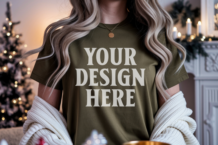 Christmas Bella Canvas 3001 Kelly Green Shirt Mockup ,Trand