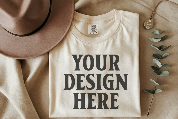 Ivory Comfort Colors 1717 Folded Tshirt Mockups