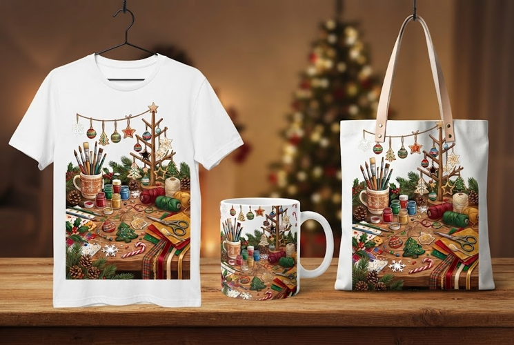 Vibrant Christmas Crafting Table Holiday Design