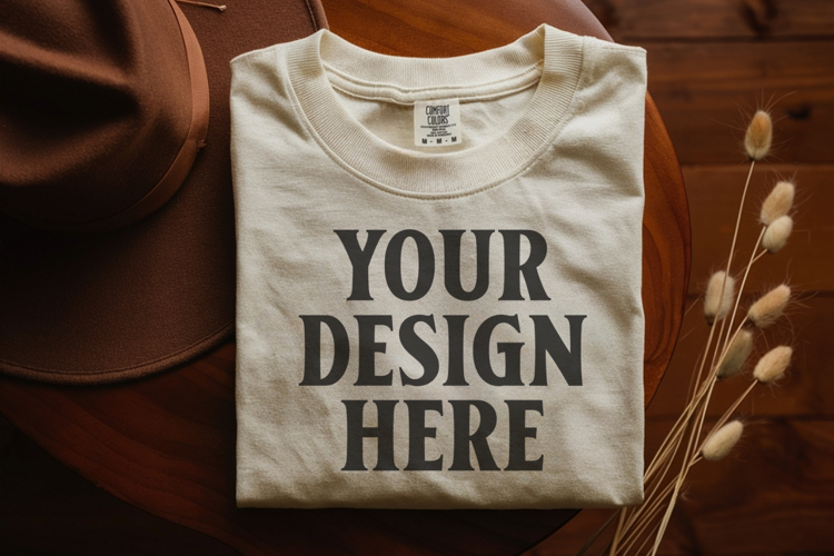 Ivory Comfort Colors 1717 Folded Tshirt Mockups