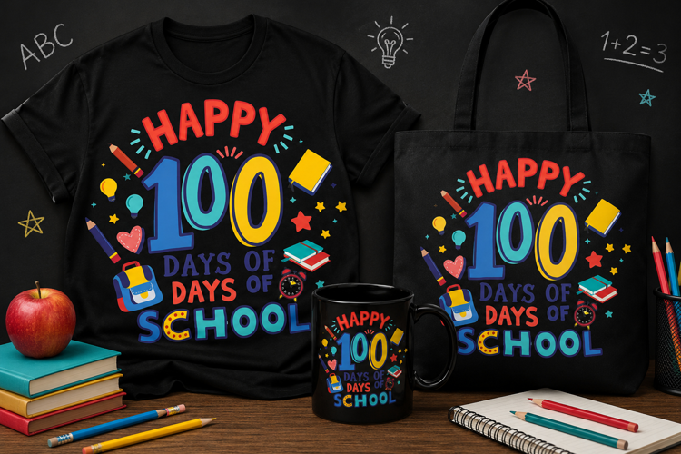 Happy 100 Days of School PNG, Colorful Classroom Design