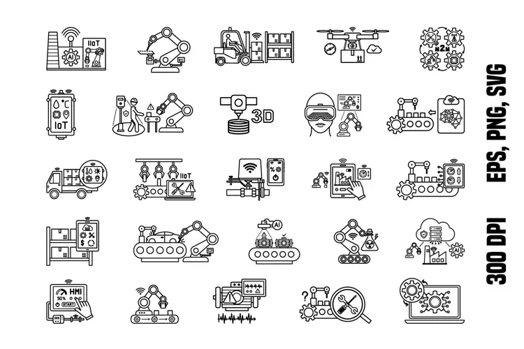Line Smart Factory and Industrial IoT Icons