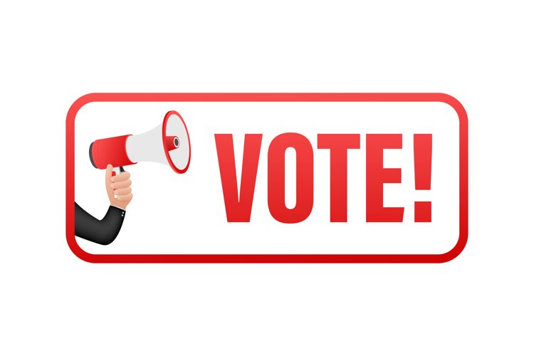 Hand Holding Megaphone with vote. Megaphone banner. Web desi example image 1
