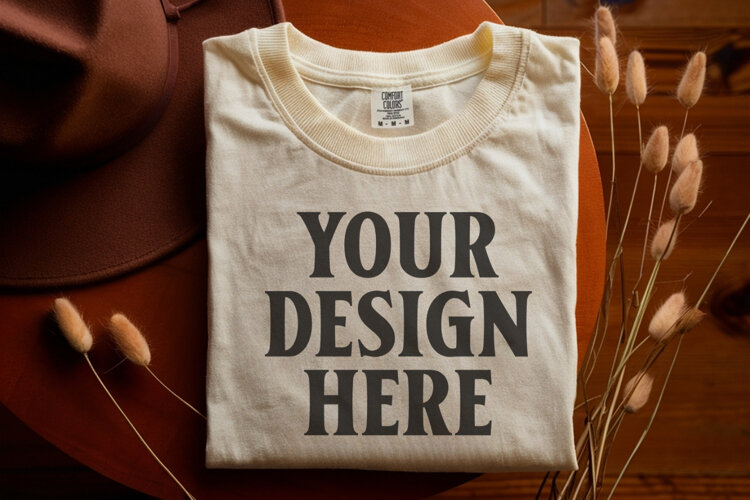 Ivory Comfort Colors 1717 Folded Tshirt Mockups example image 1