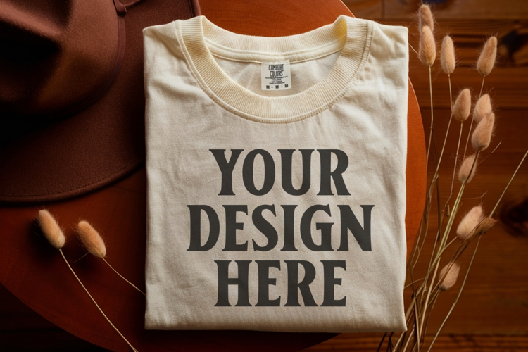 Ivory Comfort Colors 1717 Folded Tshirt Mockups