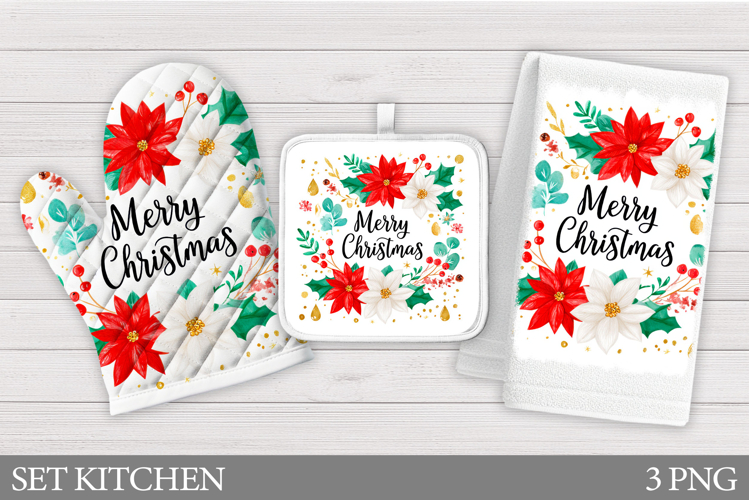 Poinsettia Oven Mitt Design. Christmas Square Pot Holder