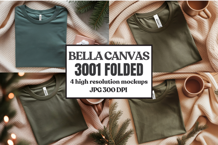 Christmas Bella Canvas 3001 Folded Tshirt Mockup