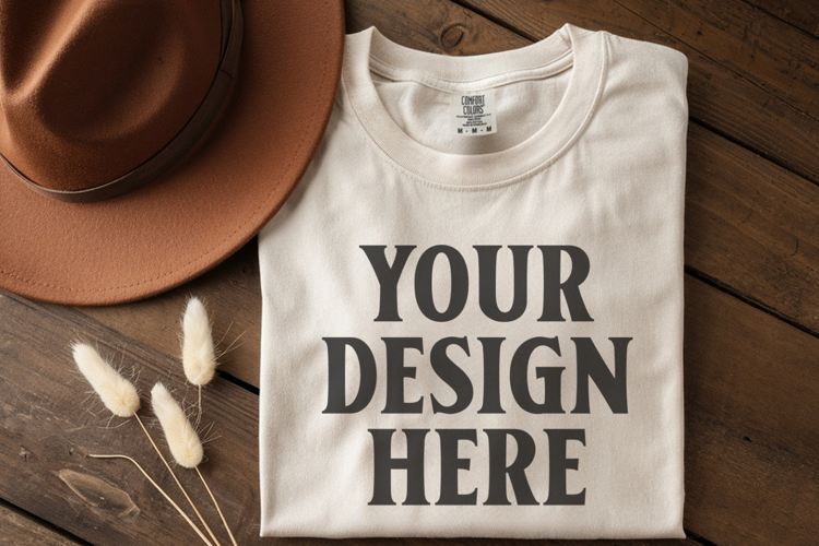 Ivory Comfort Colors 1717 Folded Tshirt Mockups