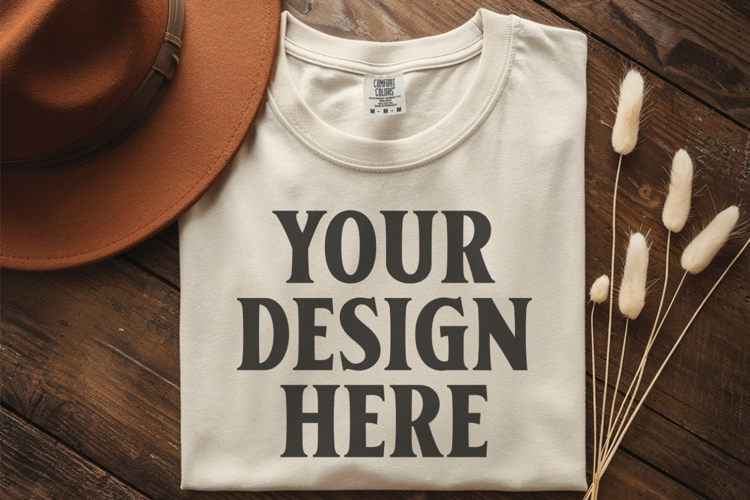 Ivory Comfort Colors 1717 Folded Tshirt Mockups