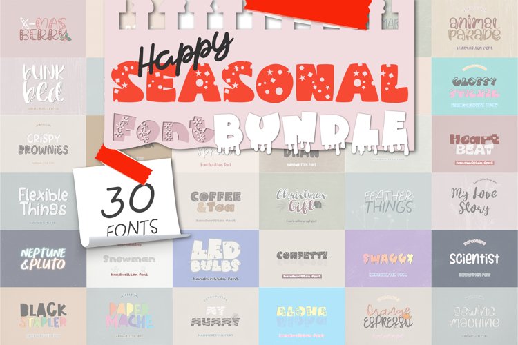 Happy Seasonal Font Bundle - 30 Cute Handwritten Fonts example image 1