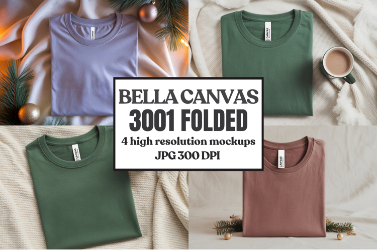Christmas Bella Canvas 3001 Folded Tshirt Mockup