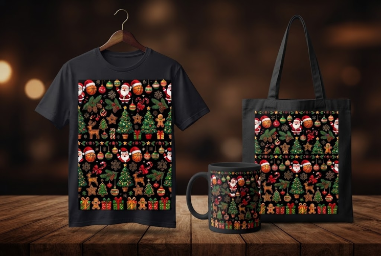 Christmas Basketball Ugly Sweater Pattern Design