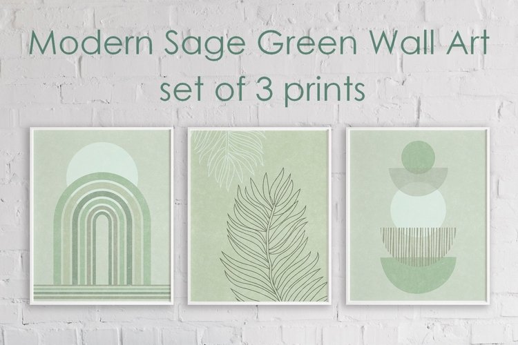 Sage Green Modern Wall Art - Set of 3 Prints \ Mid Century example image 1