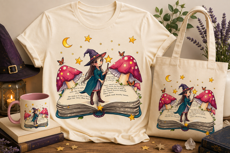 Witch Girl PNG | Magical Storybook, Mushrooms & Stars Clipar