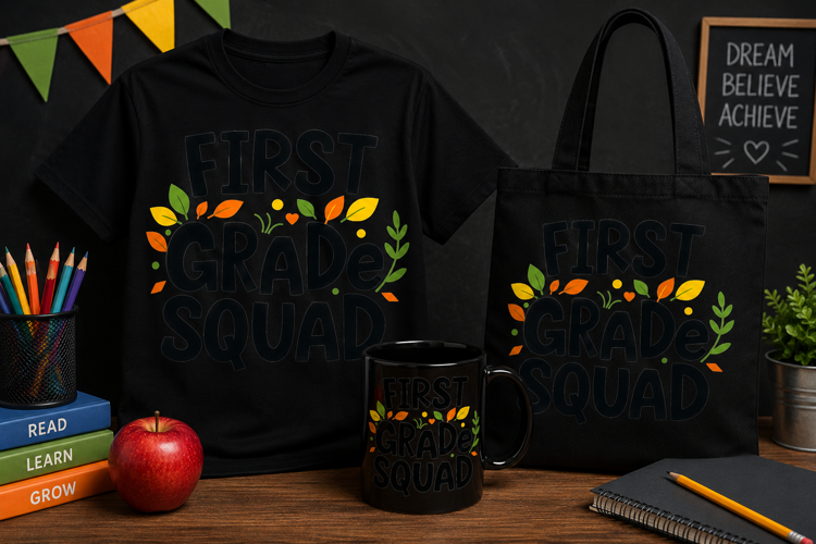 First Grade Squad PNG, Teacher & Back to School Design