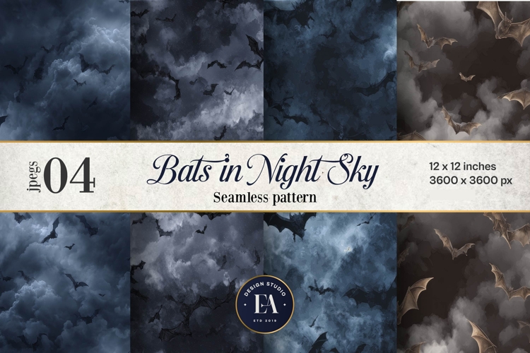 Bats Night Sky Pattern, Dark Gothic Bat Seamless Paper