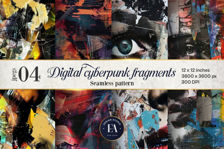 Digital Cyberpunk Fragmented pattern , Mixed media pattern example image 1