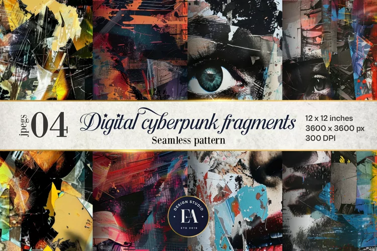 Digital Cyberpunk Fragmented pattern , Mixed media pattern