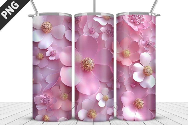 3D Daisy Flowers 20oz Tumbler Wrap | Sublimation Design