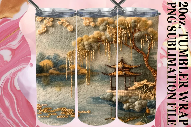 Spring View Embroidered Tumbler Design - 20oz