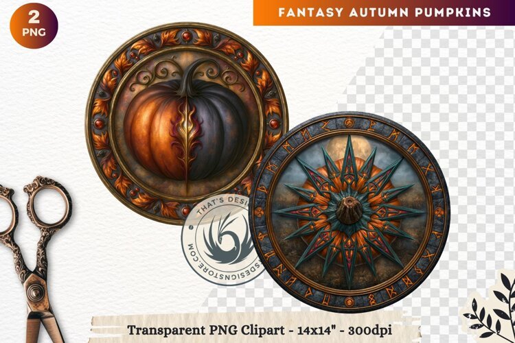 Fantasy Autumn Pumpkins Dark Gothic Clipart sublimation example image 1
